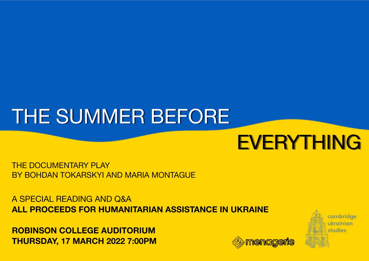 CamUkrainistyka's tweet photo. To accommodate our friends outside of Cambridge, we've arranged an online viewing of this evening's performance (7pm UK, 4pm US EST) via Zoom. We only ask that you donate to https://t.co/gx2vCjBznR by buying a 'virtual' ticket via our Eventbrite page: https://t.co/dU6OHBcwAu https://t.co/8ZC7OVSnOX