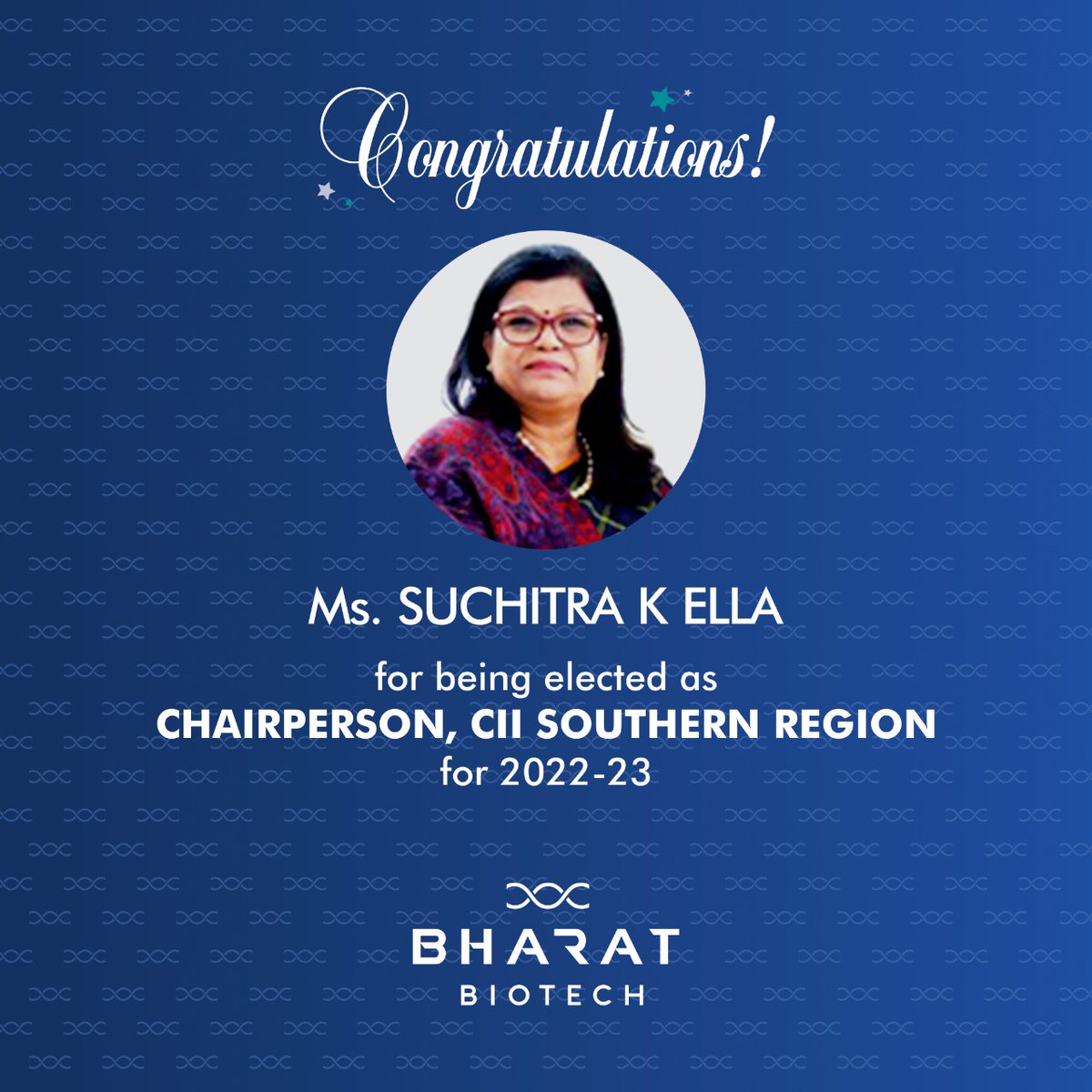 BharatBiotech's tweet photo. Congratulating our Joint Managing Director, Ms Suchitra Ella for being elected as Chairperson of CII Southern Region for the year 2022-23. Team BBIL wishes you the very best!
#CII #ciisr #Congratulations #Chairperson #BharatBiotech https://t.co/7arIKzVT5X