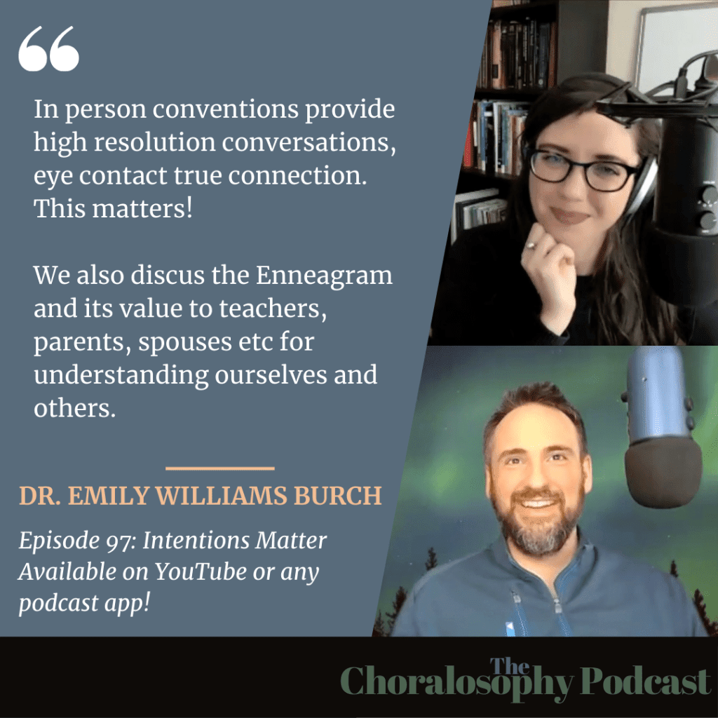 choralosophy's tweet photo. Emily Williams Burch is back. What makes us tick? Can we be collegial without knowing each other? What was it like for me to traipse around uninvited at Southern ACDA? Why do in person conventions matter so much? These and many more questions answered! https://t.co/FOhL9IYu98 https://t.co/gKyBUkdJD1