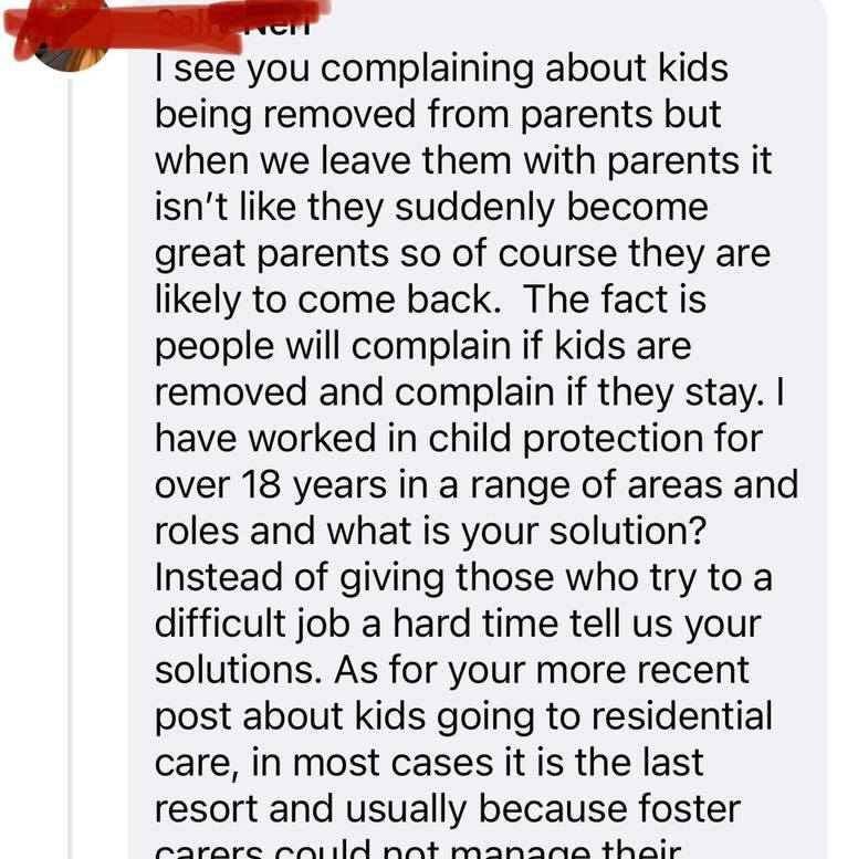 Spoken like the one sided monsters they are....blame the parents never the system of child protections inability to remedy....wow time to abolish this whacked out narcissistic supply....