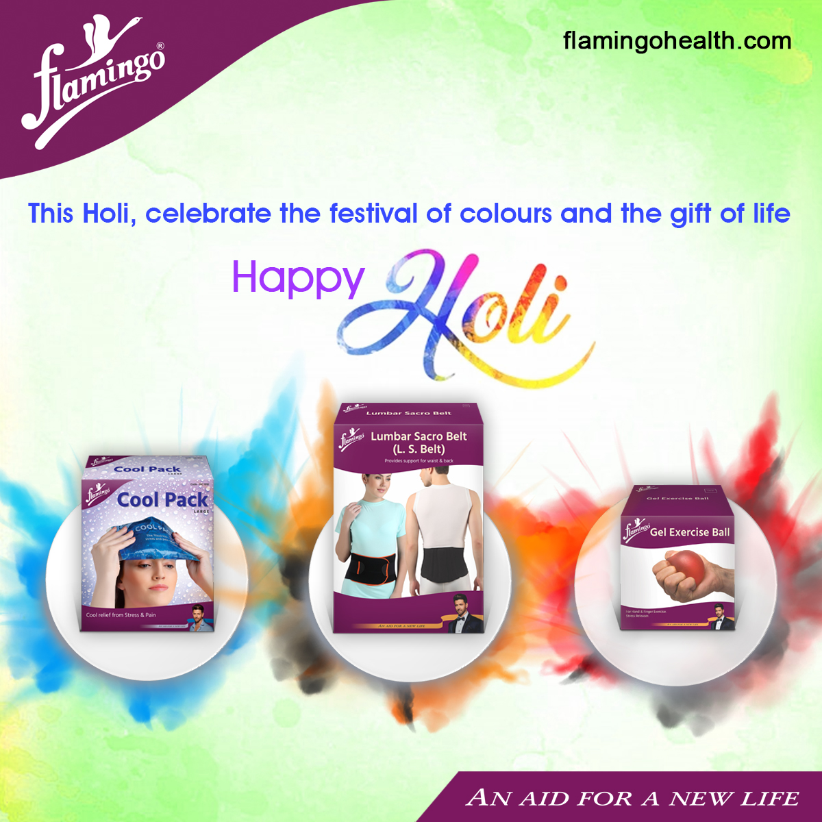 flamingohealth_'s tweet photo. Life can be more colourful without pain.
Wishing you all a very happy and a colourful Holi.
.
.
#flamingo #Holi #Holi2022 #coolpack #lsbelt #gelexerciseball #swelling #backpain #stress https://t.co/iDOE1DSZDS