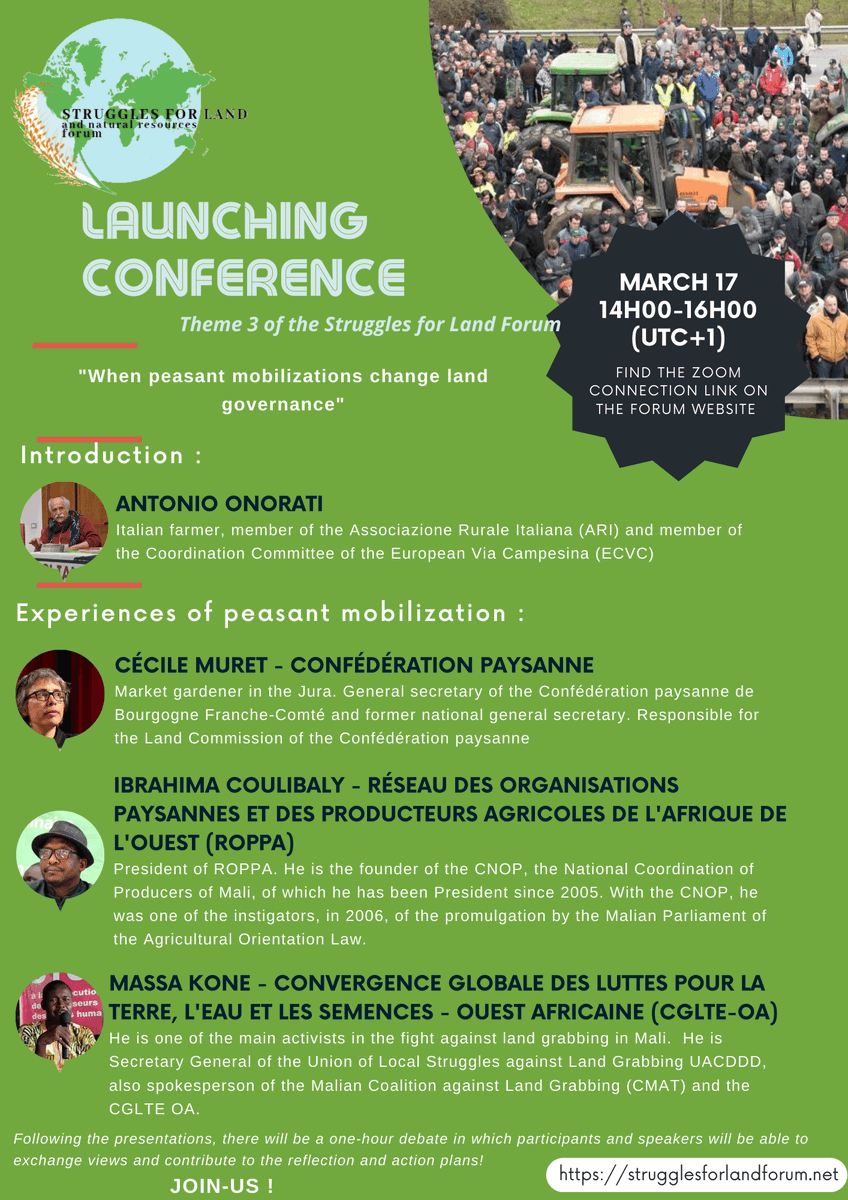 ECVC1's tweet photo. 👩🌾 WEBINAR: LAND STRUGGLES 🍃
Join us today at 14:00 CET !!!!
LAND IS A RIGHT #UNDROP #Art17 #LandIsARight #LandRights #LandStruggles #Land #Webinar #Debate #ViaCampesina #LandGovernance #ViaCampesina #PeasantMovement #PeasantsRights #FLT https://t.co/mOHaZpm1Ru