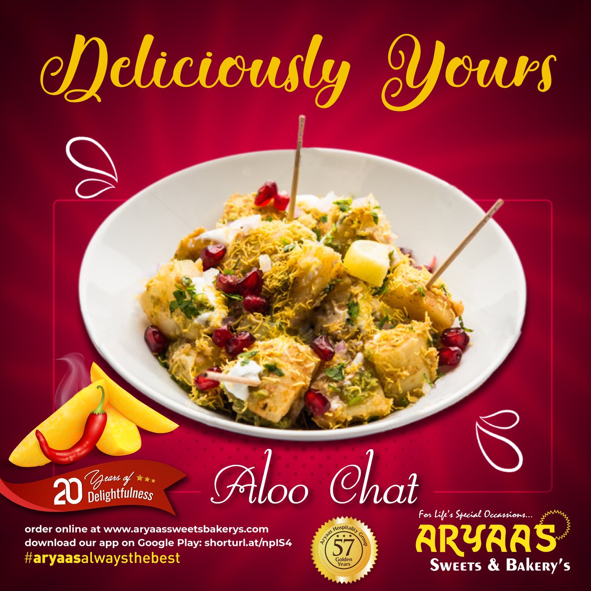 A delicious and wholesome evening snack - Aloo Chat! Now available at all outlets of #AryaasSweetsAndBakeries betwee 4 p.m. and 9 p.m. 

#aryaasalwaysthebest 
#IndianChat #StreetFood #ChatFood #MumbaiStreetFood
