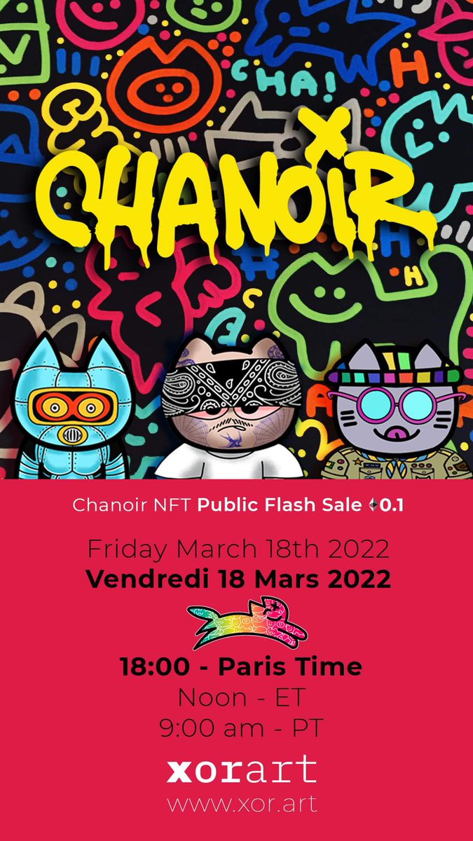 xorart_nft's tweet photo. Flash sale CHAnoir 🐈‍⬛🚀🐐
0.10 ETH 🔹
Friday, March 18th 🗓 
Noon ET | 9:00am PT | 6:00pm Paris time ⏰ 
https://t.co/0QEQt5jJ9R 📍

#NFTdrops #NFTCollection https://t.co/7VTJlM0BHu