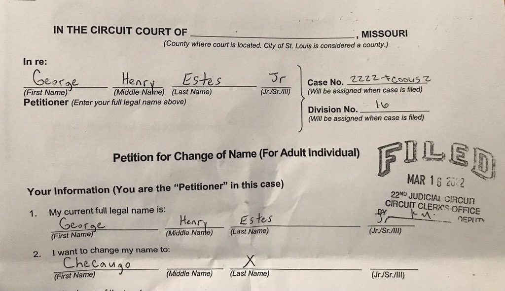 KingChecaugo's tweet photo. #March16th2022 #PetitionFiled #ChangeOfName to @ChecaugoX #ChecaugoX #GratitudeToGod & to #GoddessQueen ๐ #Judge #Honorable #NCB #22ndJudicialCircuitCourt #FormaPauperisApproved โ๏ธโ๏ธ #RequestToProceedAsAPoorPersonApproved ๐ฏ๐โ๐ฟ๐๐ฟ๐ช๐ฟโ๐ฟ๐คฒ๐ฟ๐๐ฟ https://t.co/J9SsKW1ZpK