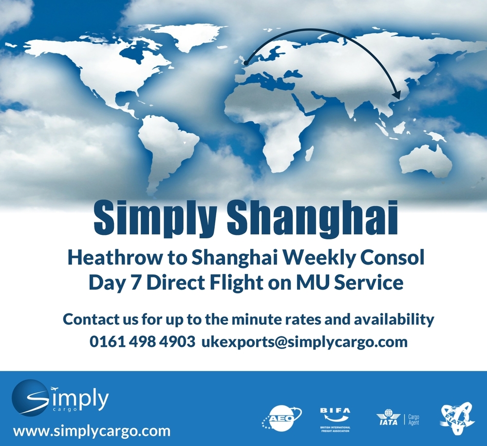 simplycargo's tweet photo. Review your #airfreight costs and take advantage of our low cost weekly China consol. #Heathrow – #Shanghai
Ex LHR on day 7 on a MU service. Tel: 0161 498 4903 ukexports@simplycargo.com
https://t.co/T62wfVXXOU
#freight #cargo #logistics #Export #exports #lhr #consolidation #China https://t.co/IA41IVYZst