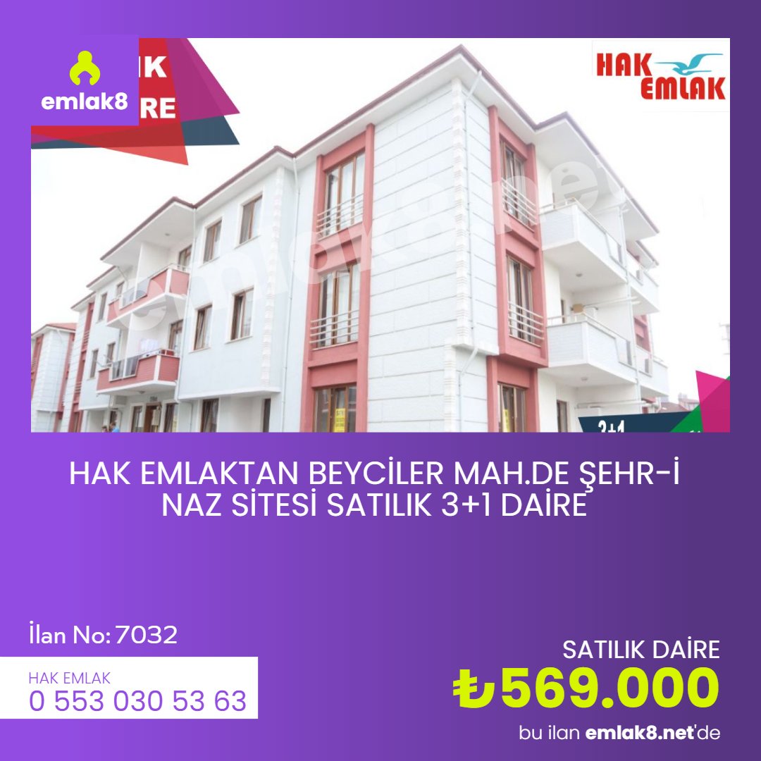 Hak Emlaktan Beyciler Mah. de Şehr-i Naz Sitesi Satılık 3+1 Daire
Fiyat: 569,000 TL
İlan No : 7032
Emlak Ofisi : <a href="/hak_emlak/">Adıyaman Hakev Gayrimenkul</a> 
emlak8.net
Aradığın evi bul.
#emlak #emlak8 #satılık #kiralık #daire #ev #yapı #satılıkdaire #kiralıkdaire #kiralıkdükkan