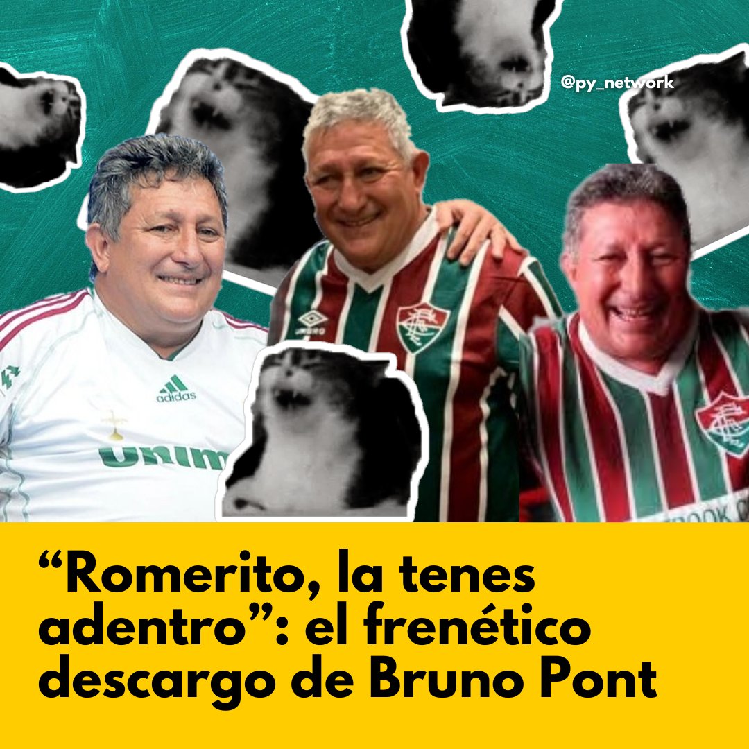 py_network's tweet photo. #PyViral | 🤣 E'A

▶️ Bruno Pont se volvió viral luego de gritar eufóricamente “Romerito, la tenés adentro. Olimpia a la zona de grupos”.

📌 Y es que tras darse la clasificación del Decano, recordó a Romerito, quien había tirado en un medio del vecino pais que “Olimpia se joda”. https://t.co/2UCywQPTXB