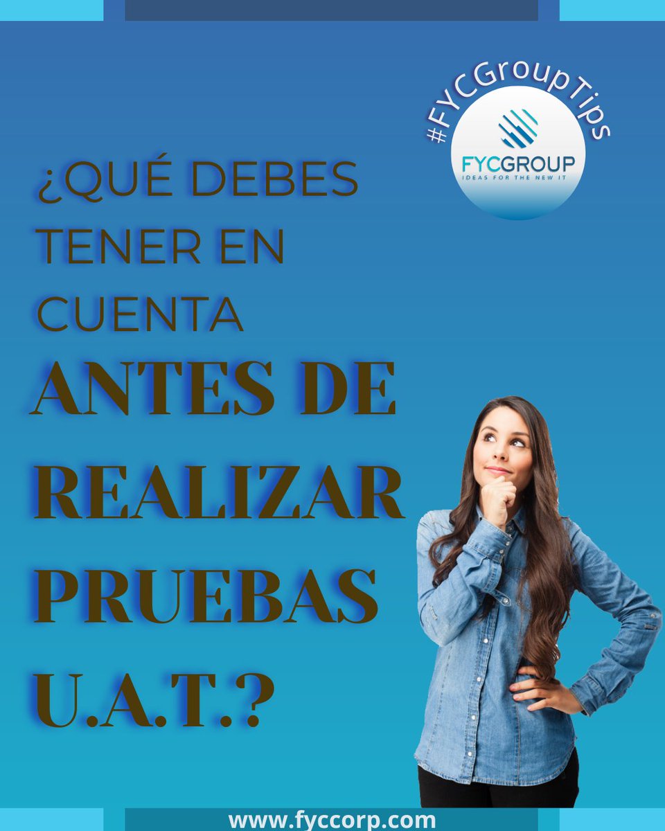 fycgroup's tweet image. Hoy en #FYCGroupTips
🔎🐞¿Qué debes tener en cuenta antes de realizar las pruebas UAT #PruebasdeAceptacion? (User AcceptanceTesting)? 
Míralo aquí &amp;gt;&amp;gt;&amp;gt; bit.ly/3IlyUwi

#UATTesting #Womenintech #Womenintesting 
#PruebasUAT #PruebasDeSoftware #CalidaddeSoftware #FYCGroup