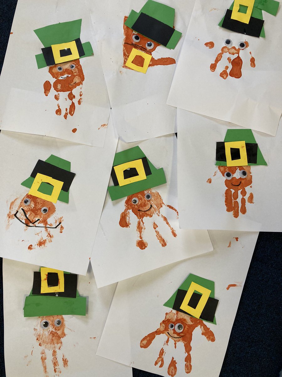MrsLamb2020's tweet photo. Reception have had a fantastic day learning all about st Patrick’s day. We’ve made our own shamrocks and leprechauns ☘️ @bramley_park https://t.co/TDjKf7Ckmf