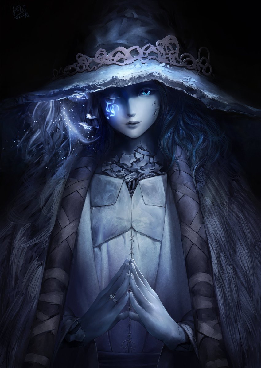 ranni the witch 1girl hat extra faces cracked skin witch hat solo blue skin  illustration images