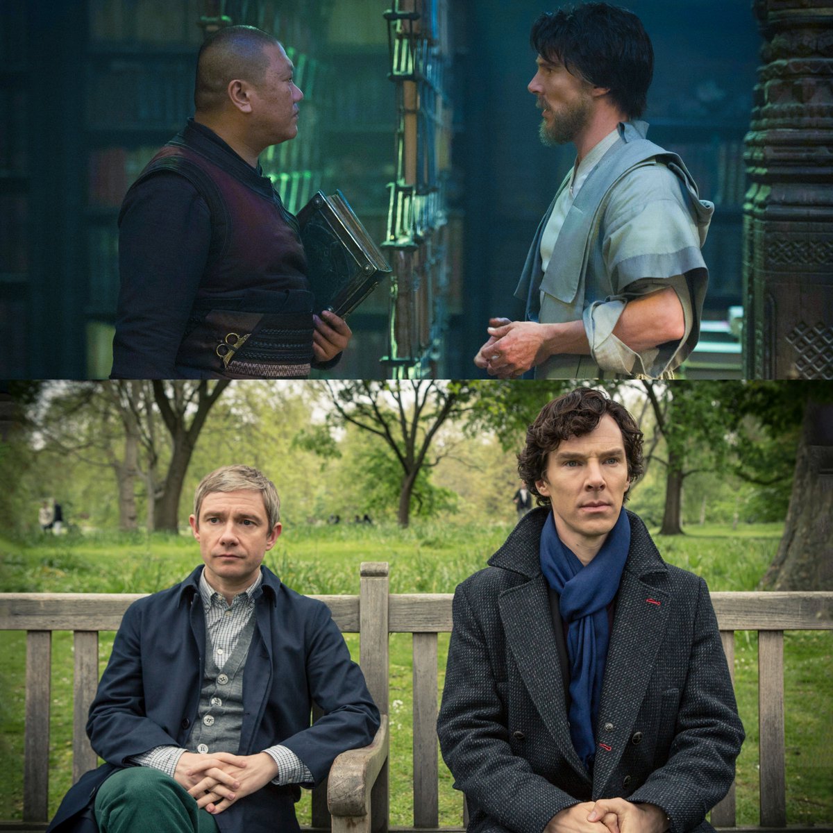 dailyDSITMOM's tweet photo. Benedict Cumberbatch thinks that Doctor Strange and Wong's friendship is similar to Sherlock and Watson's relationship!
"I think there is a buddy thing going on with Wong, for sure. That's the sort of odd couple relationship akin to Watson and Sherlock." https://t.co/8RJSingxra