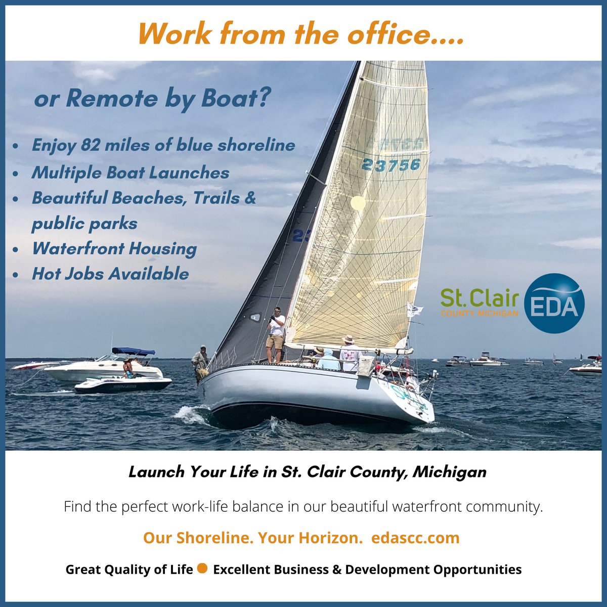 eda_scc's tweet photo. It's time to #launch your #business and your #boat in St. Clair County, #Michigan!  #Jobs #waterfrontliving 
#qualityoflife #CommunityDevelopment https://t.co/Q2XH1AAF3n