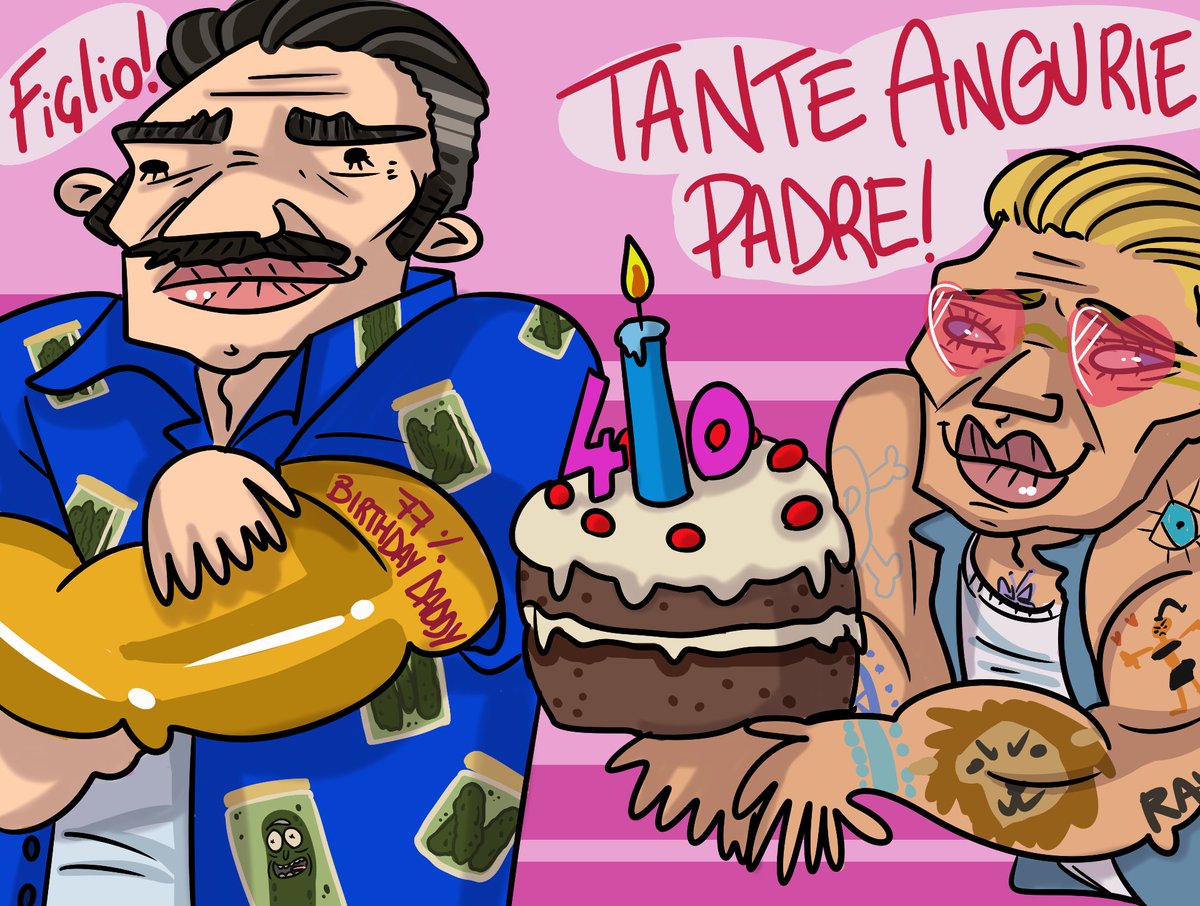 77_ugly's tweet photo. Celebrating the birthday of YE OLDE Tony. With his son, Eddie. It's official, he's his father.
TONY and EDDIE BREVETTI! 💗

#77uglydrawingsblabla 
#UglyDrawings 
#UglyPortraits 
#Cyberpunk2045
#TABUNKAWarriors
#TonyBrevetti
#EDDIECP2077 #EDDIEDDIEDDIE https://t.co/l2f2bYrloq