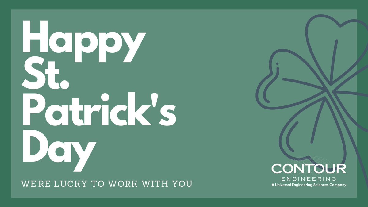 Happy St. Patrick’s Day! Here at Contour Engineering, we feel lucky every day to work with all our clients. 🍀

#StPatricksDay #UniversalEngineeringSciences #GroundedInExcellence #Construction #Testing #Geotechnology