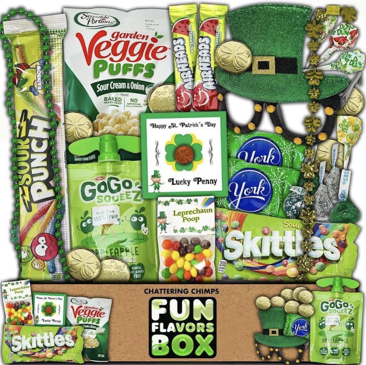funflavorsbox's tweet photo. Top of the morning! 🎩 The Best Saint Patrick's Day Gift Box.  We've gathered 30 of the best green candies, and bundled them with an assortment of #leprechaun props in a care package.💚🍀
Get this here:
https://t.co/exA2XGSUlV
.
#FunFlavorsBox #SnackBox #StPatricksDay #StPatricks https://t.co/vc91tSUZJE