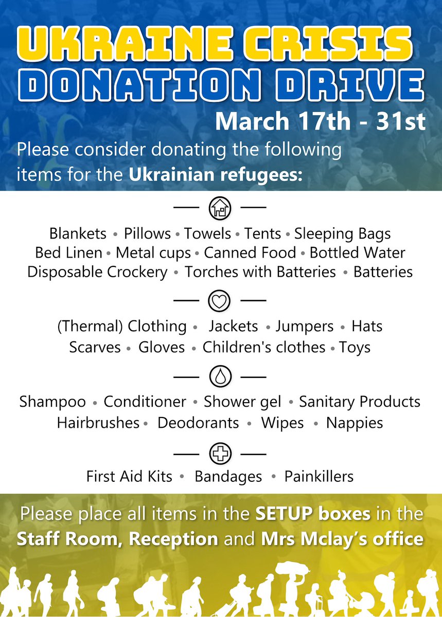 LHSsetup's tweet photo. For the next fortnight we will be collecting donations for Ukrainian Refugees. All information is on the poster below which can be found throughout the school. Thank you for your help 🇺🇦❣️
@LarbertHigh @mccracken_miss @MrLlewellynMS @MsWaterfall_ @LHSLeadershipAc https://t.co/D6uWUE3d3E