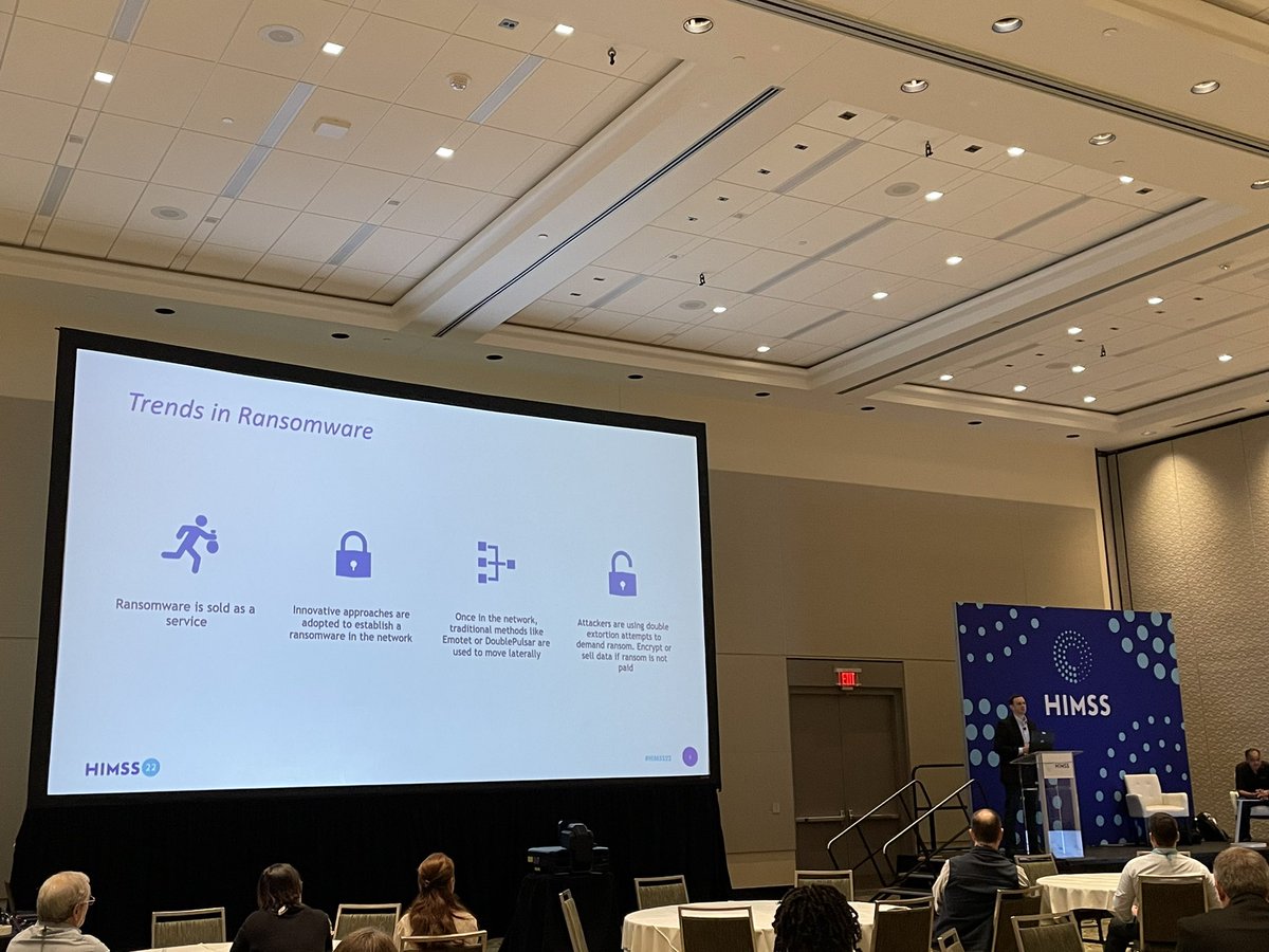 DanelleAu's tweet photo. Lots of great knowledge sharing here at the “Battling #Ransomware in Healthcare” session at #himss22. Kevin Tambascio from @ClevelandClinic presented on best practices with our @ordrofthings Sr. Director of PM Srinivas Loke. #healthcare #connecteddevices https://t.co/QockbPbyfF