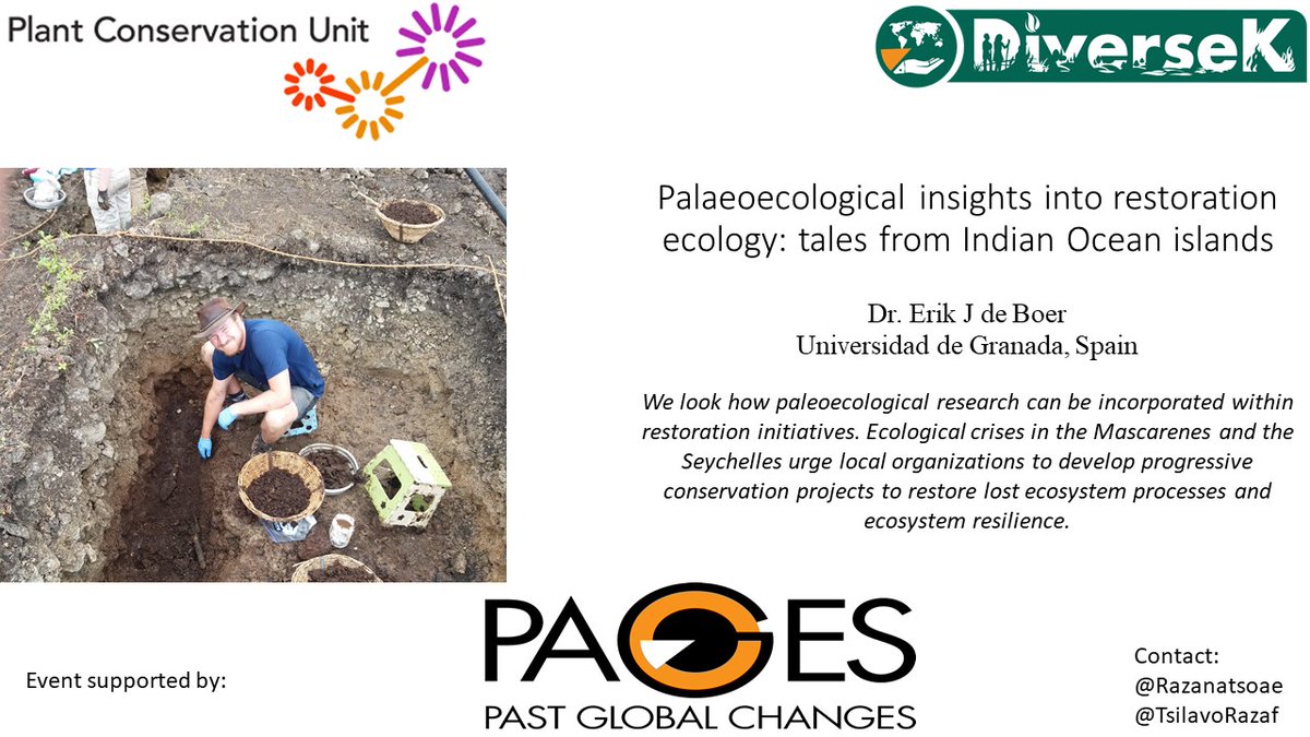 <a href="/PAGES_IPO/">Past Global Changes</a> #DiverseK #Paleo-#Stakeholder Workshop Speaker 4 👇
Erik J de Boer <a href="/ErikJdeBoer/">Erik de Boer</a> will share their experience on the practical application of #paleo-studies in the #restoration initiatives in the #IndianOceanislands, primarily #Mascarenes and #Seychelle.