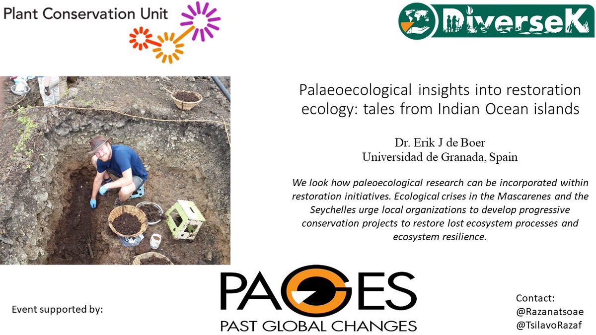 @PAGES_IPO #DiverseK #Paleo-#Stakeholder Workshop Speaker 4 👇 Erik J de Boer @ErikJdeBoer will share their experience on the practical application of #paleo-studies in the #restoration initiatives in the #IndianOceanislands, primarily #Mascarenes and #Seychelle.