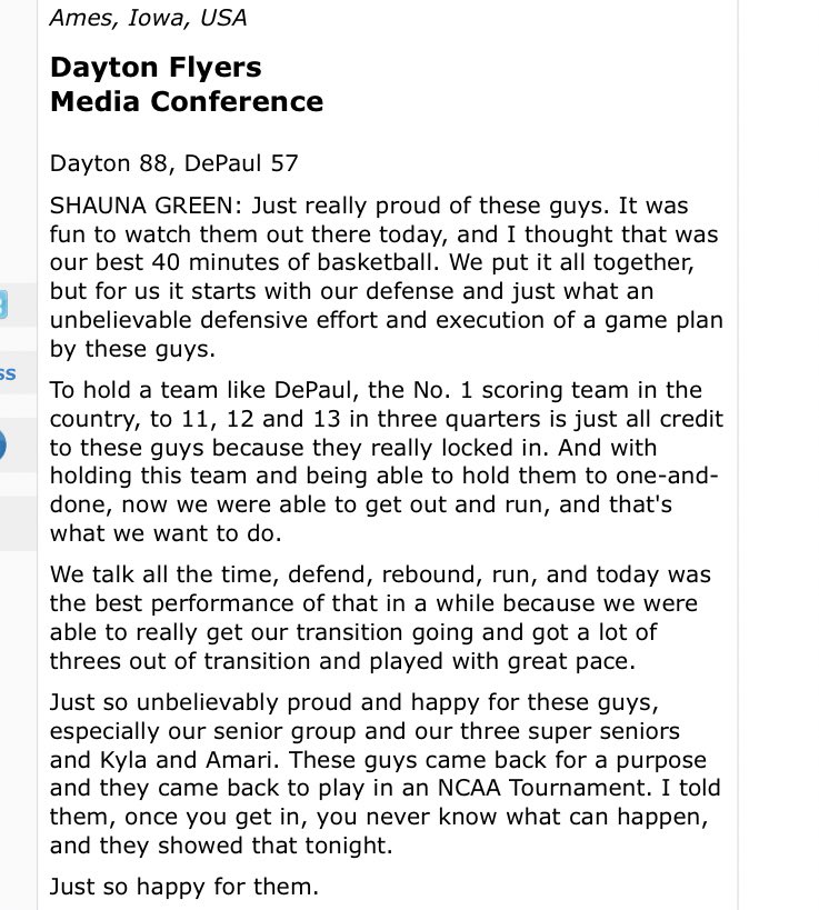 DavidPJablonski's tweet photo. Link to full press conference transcript for @DaytonWBB after victory against DePaul. https://t.co/X7nRLk7DSO https://t.co/ha3RN0MH3j