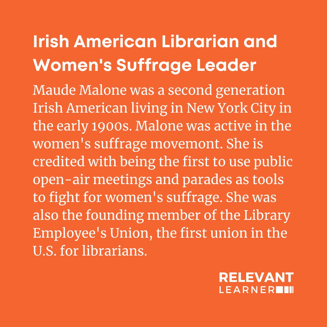 relevantlearner's tweet image. Maude Malone was an Irish-American Librarian, women’s suffrage leader &amp;amp; union organizer #HappyStPatricksDay #womenshistorymonth #herstory #WHM #relevantlearner #culturallyresponsive #culturallyresponsiveteaching #culturallyrelevant #culturallyrelevantpedagogy #diversecurriculum