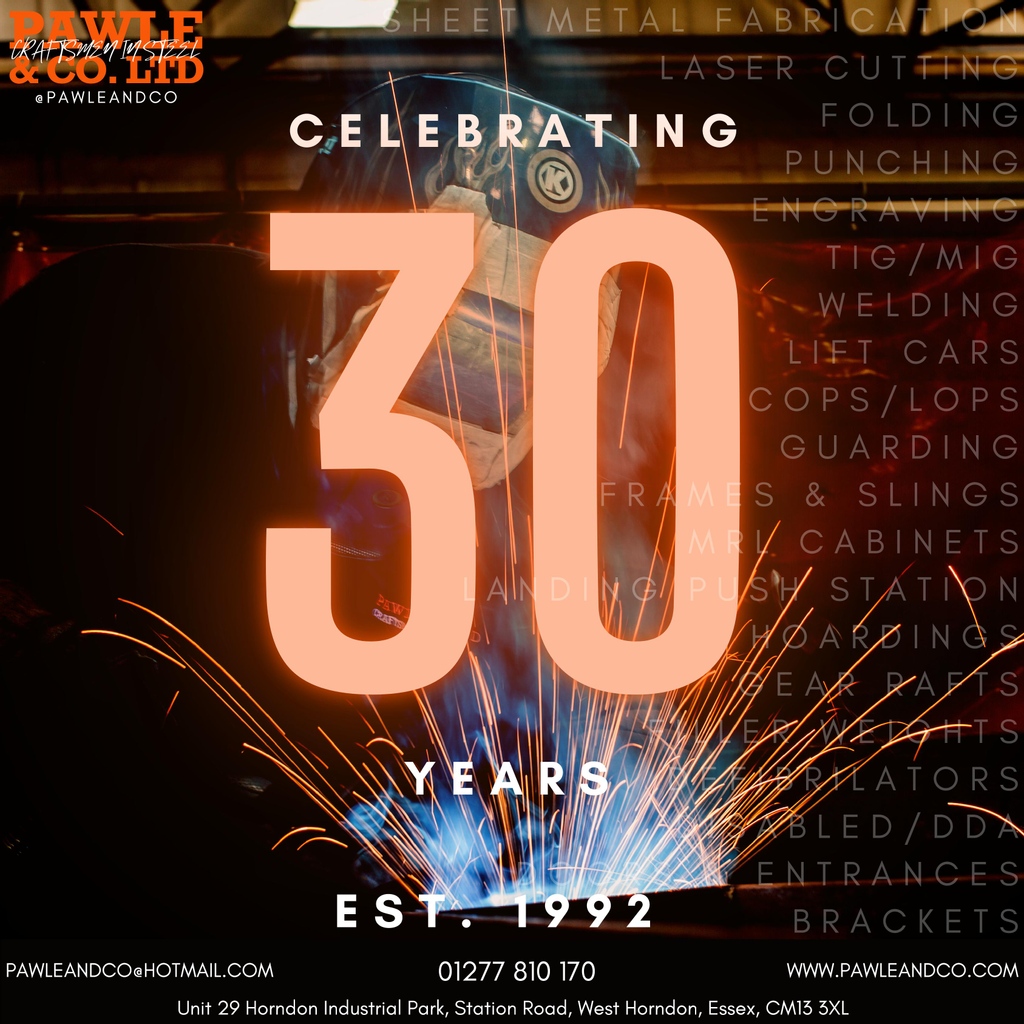 💥30 YEARS💥

Est. 1992, we are proud to celebrate 30 years in business 🥳 Its amazing to look back &amp; see how far we have come! 

💻 pawleandco.co.uk⁠
⁠
#britishmanufacturing #sheetmetal #sheetmetalfab #metalwork #metal #subcontractor #steel #steelindustry #London #essex
