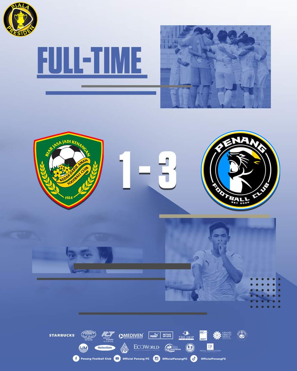 Penang_FC's tweet photo. PERLAWANAN KEDUA PIALA PRESIDEN

Keputusan penuh :
KEDAH DARUL AMAN FC B21 ( 1 ) - ( 3 ) PENANG FC B21
(Danial Irfan 12' 32' 50')

#HariaPenangHaria #BolaPenang #PenangFC #OrangKita #Penang2030 #pialapresiden2022 https://t.co/KDNLfVG7DY