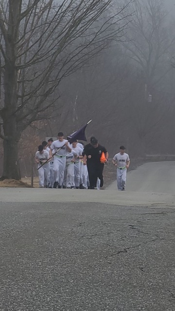Lunenburg Police Recruit Officer Pingitore, Guidon Bearer, leading PT run.