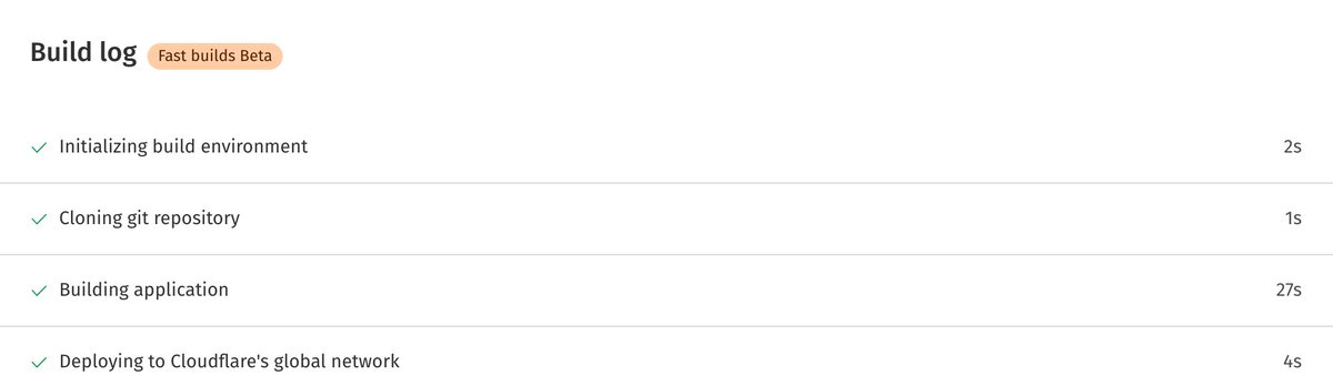 hungrybluedev's tweet image. FINALLY!

Now I don&apos;t have to wait for 2-3 minutes for the build environment to initialize. 😴

#CloudflarePages