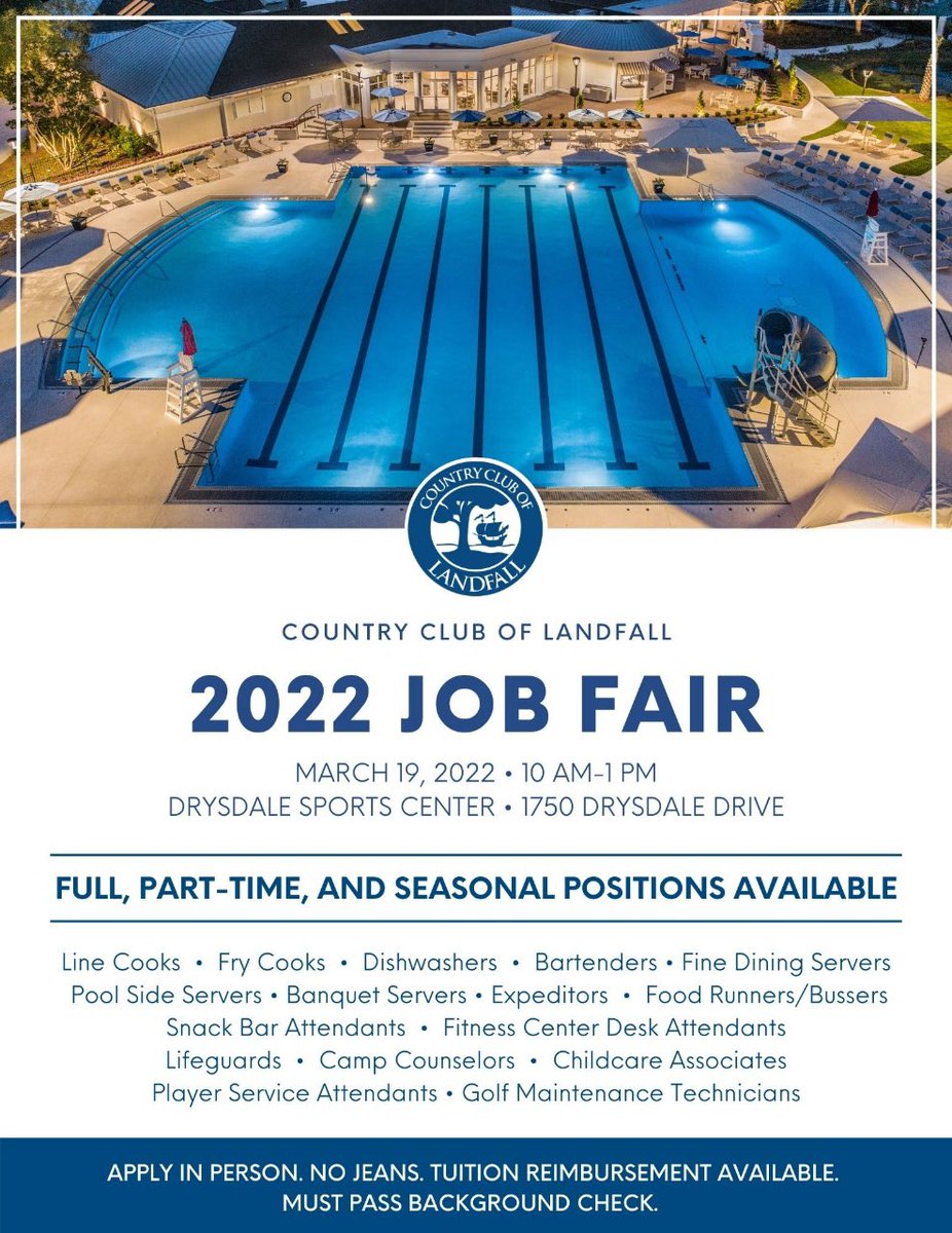 Hammer41167's tweet photo. Job fair at Country Club of Landfall this Saturday 3/19 10am-1pm https://t.co/P865A41IR4