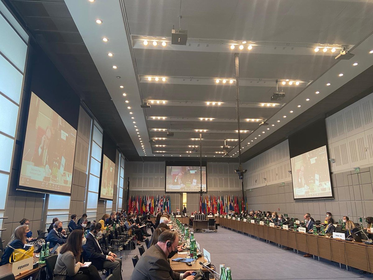 AusAmbVIE's tweet photo. I took the floor in the @OSCE today to join my colleagues in condemnation of the Russian Federation's unprovoked invasion of Ukraine. Australia reiterates its staunch support for the sovereignty and territorial integrity of Ukraine. We stand with #Ukraine. https://t.co/KP9p0X3zqF