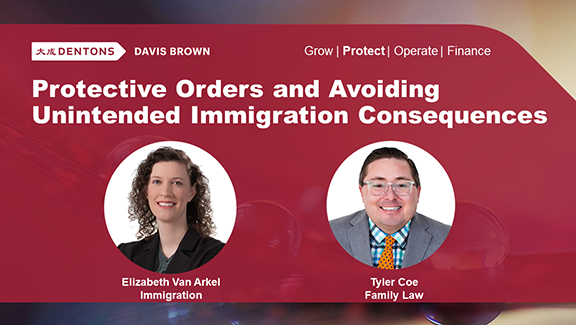 davisbrownlaw's tweet photo. Immigration attorney Elizabeth Van Arkel and family law attorney Tyler Coe recently presented, “Chapter 236 Protective Orders and Avoiding Unintended Immigration Consequences,” for the @iowabar.
https://t.co/2OupNRLGsR
#Dentons #HereToHelp #HereToProtect https://t.co/pMFZMmT4MW