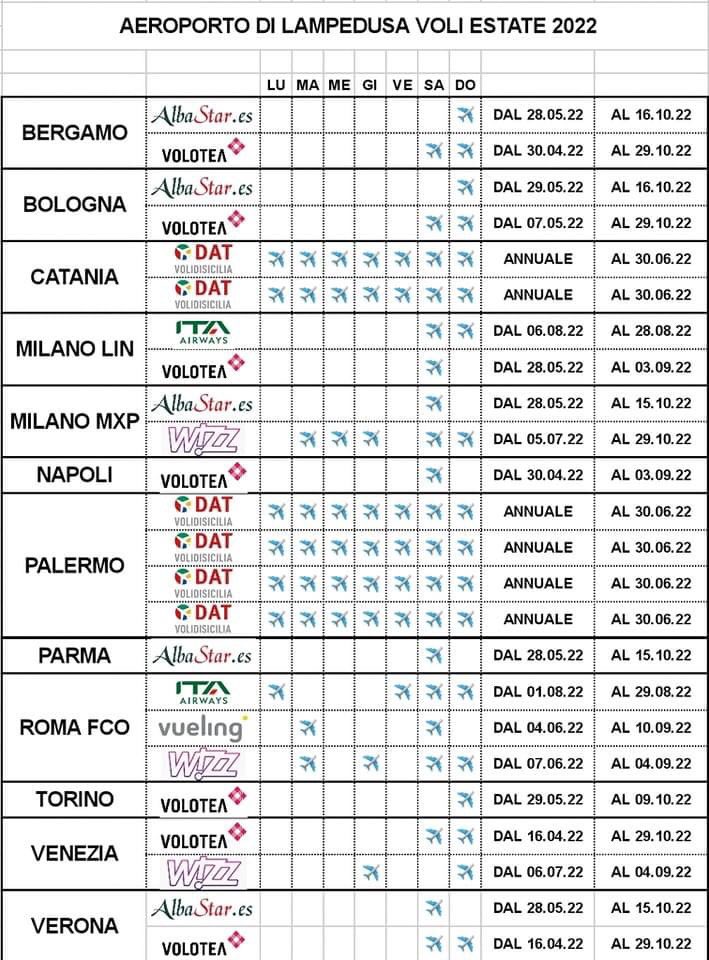 tutti i voli su #lampedusa per l’estate 2022.. e si preparano altre novità 😉
