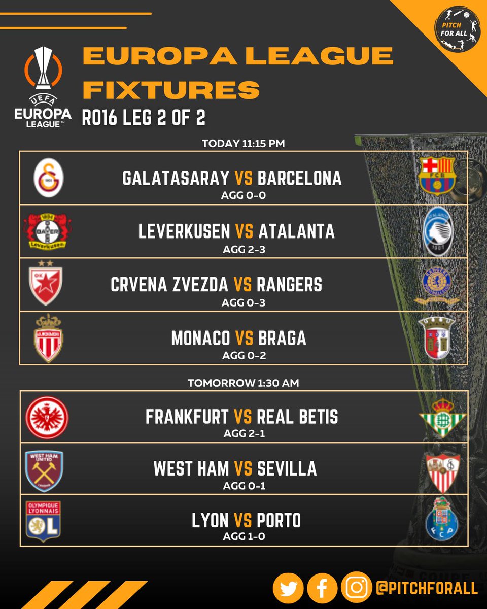 pitchforall's tweet photo. Leg 2 of the @EuropaLeague Round Of 16 will take place today and tomorrow! Who's gonna make it to the quarter-finals? Tune in to to your T.V. sets at the scheduled time to find out!
.
#europaleague #roundof16 #football #sports #pitchforall #training #news
#athlete #digitalmediagr https://t.co/AvmGIQ9Mbc
