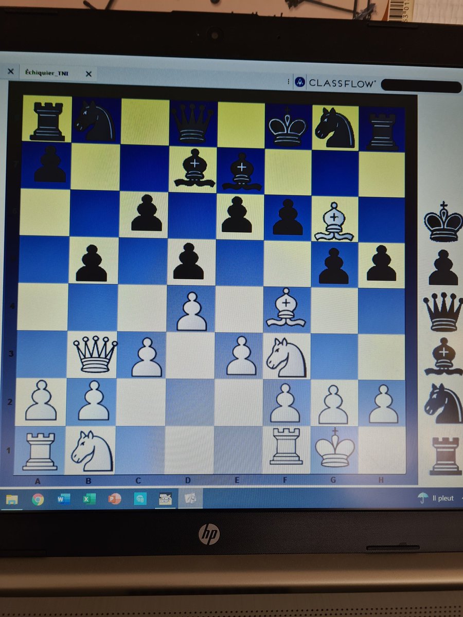 Bonjour <a href="/CMRenoux/">CM RENOUX</a> , nous sommes désolés pour ce retard ! Nous poursuivons notre #Partie en déplaçant notre roi en f8.
Au plaisir de continuer de jouer avec vous ! <a href="/QuotiChess/">QuotiChess 🐘</a>