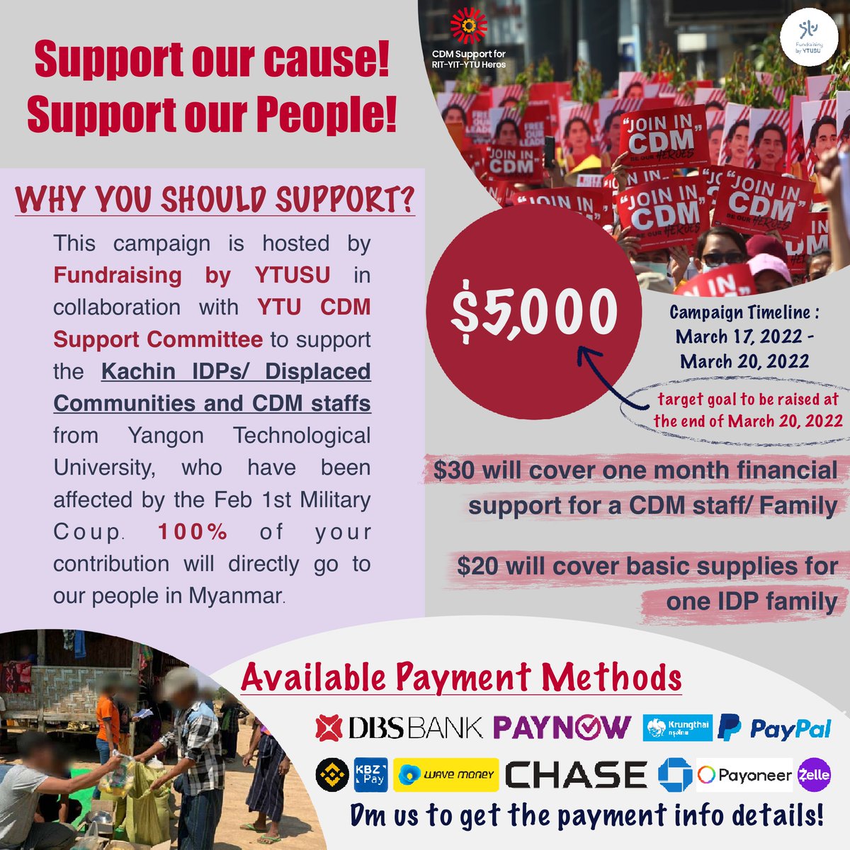UnionYtu's tweet photo. We need your collective support for our CDM Heroes and Internally Displaced Communities.
Now Accepting crypto donations.
Binance Pay
Pay ID - 317314624 

BTC, USDT and BUSD address (Network - BEP 20)
0x479827b047ee01007025bfea53d25a52adb2450d

#WhatsHappeningInMyanmar https://t.co/lJYEwrvQPZ