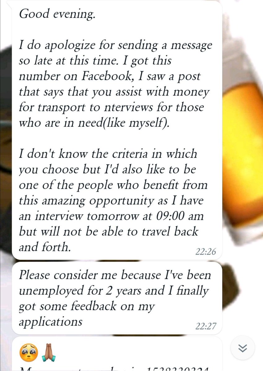 Everyday I get these messages and my heart breaks for I can assist only a few.

My mission is to assist those that have taken the 1st step on their journey of job hunting.

I am making a call to you to help me help them 🙏🏾 #It's_tough_out_there

#intaka_yakha_ngoboya_benye