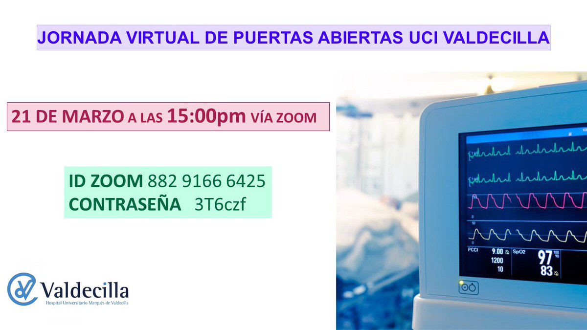 Jornada virtual de puertas abiertas UCI Valdecilla @UValdecilla. No te lo puedes perder! <a href="/semicyuc/">SEMICYUC</a> <a href="/HDocencia/">Docencia Valdecilla</a> El próximo lunes 21 de marzo a las 15:00 🕒
