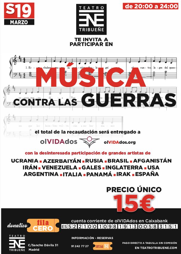 Musica contra las Guerras en <a href="/radio5_rne/">Radio 5</a> os dejamos esta entrevista maravillosa 😍 gracias!

🎟️ Puedes adquirir tu entrada o colaboracion de fila cero en teatrotribuene.com 

Entrevista: rtve.es/play/audios/ma…

#solidaridad #ucrania #noalaguerra #concierto <a href="/OOlvidados/">Ong Olvidados</a>