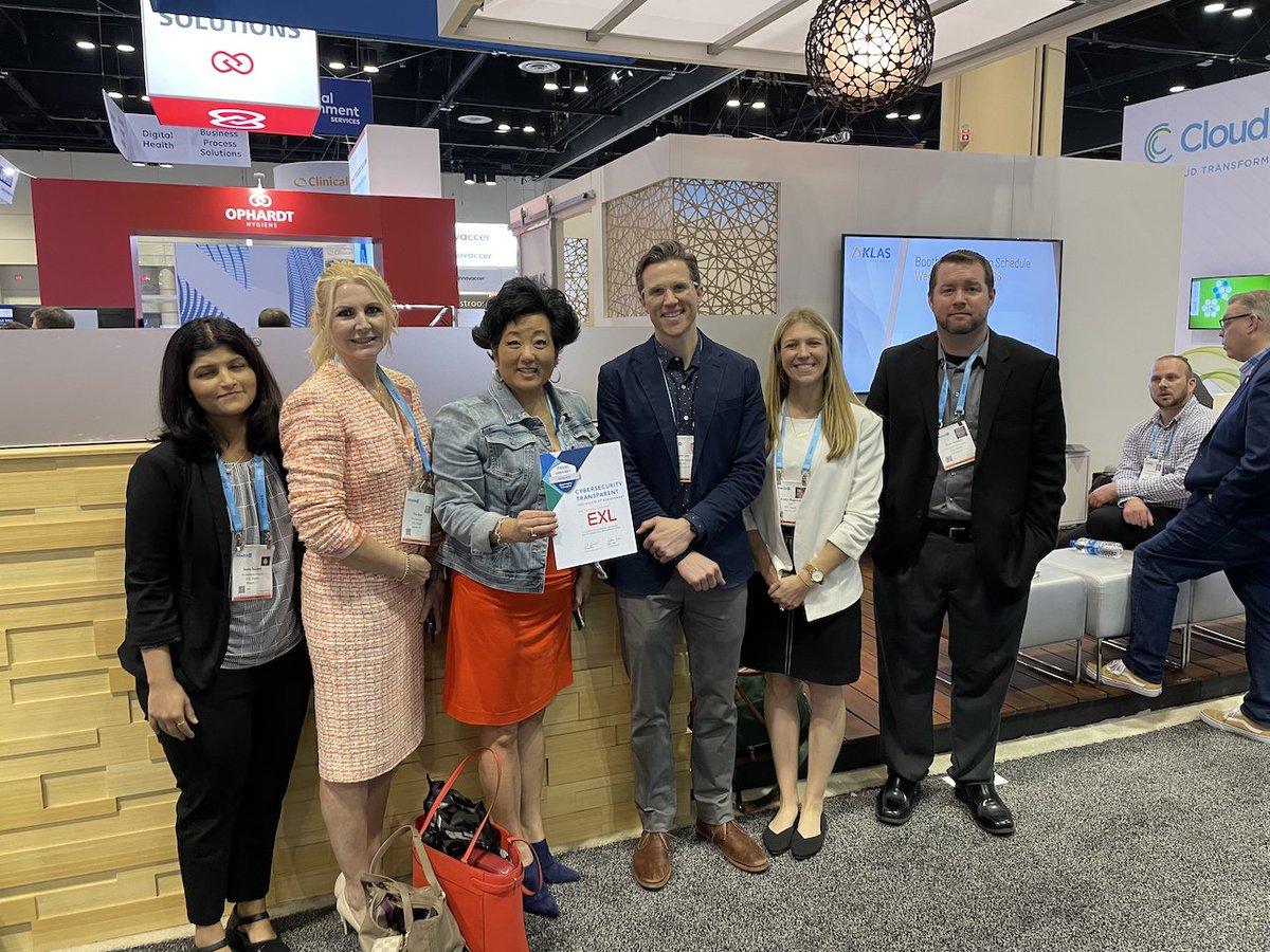 censinet's tweet image. Congratulations to @exl_service for their #CybersecurityTransparent award this week at #HIMSS22. Shown are Steven Low of @KLASresearch, Smita Sawant, Tina Azar, Sara Lund, Kaitlyn Raymond, and Christ Stebbins of EXL.