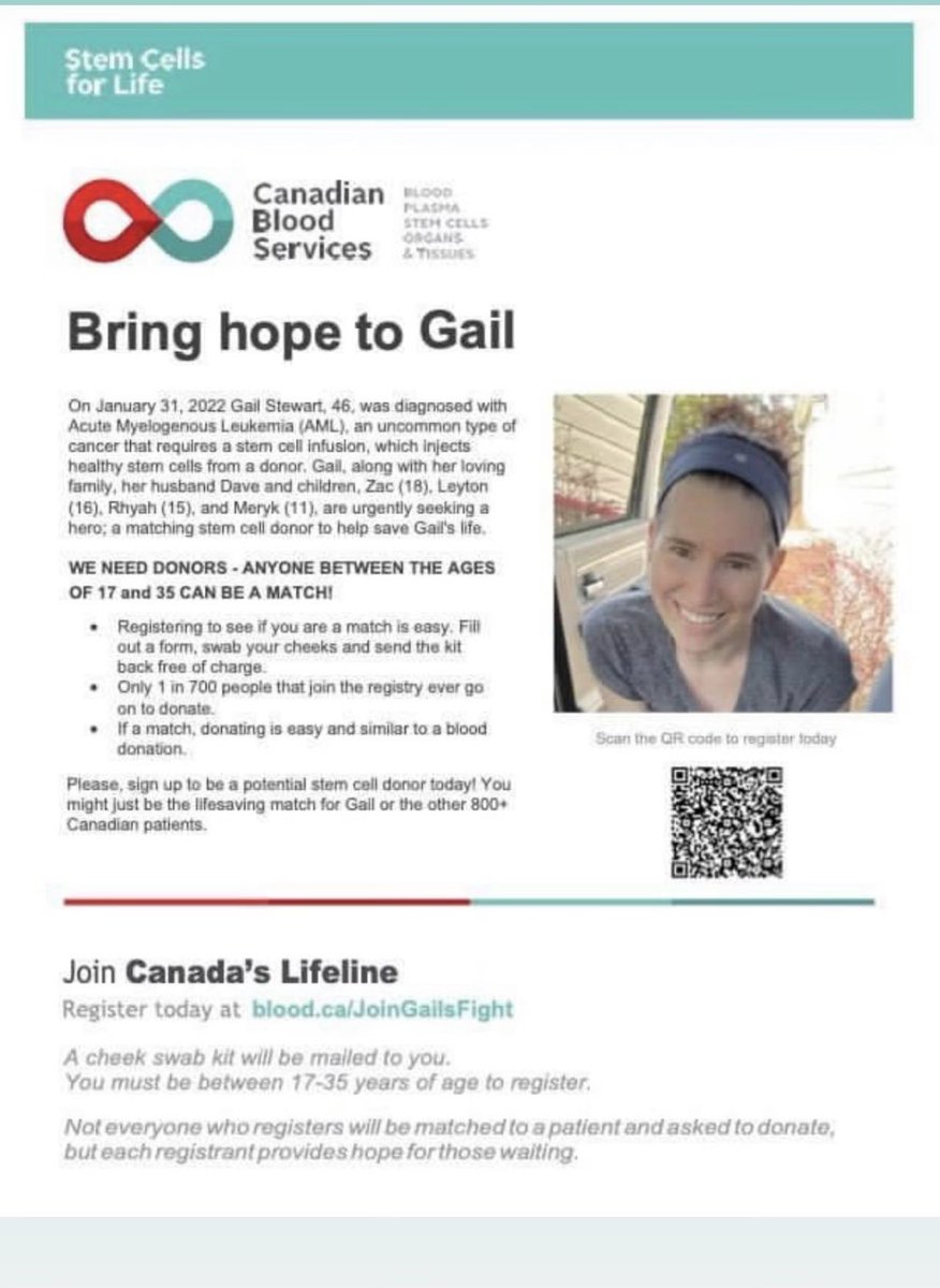 KeithMacCATax's tweet photo. Please strongly consider Stem Cell donation in support of Gail Stewart https://t.co/If0HhjFAPv https://t.co/5Ic41MJSBs