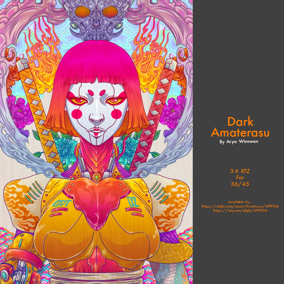 AryaWirawans's tweet photo. Here it come!
'Dark Amaterasu' officialy unleashed on #tezos

3,6 XTZ for 36/45 
(9 edition reserved for INDO NFT festiverse Exhibition)

This work will also exhibited at INDO NFT Festiverse by @clubsewonNFT on April 9-17 2022

https://t.co/okcsjBLgVO
https://t.co/hmgkQC8EQC https://t.co/LQQ2nqDtS1