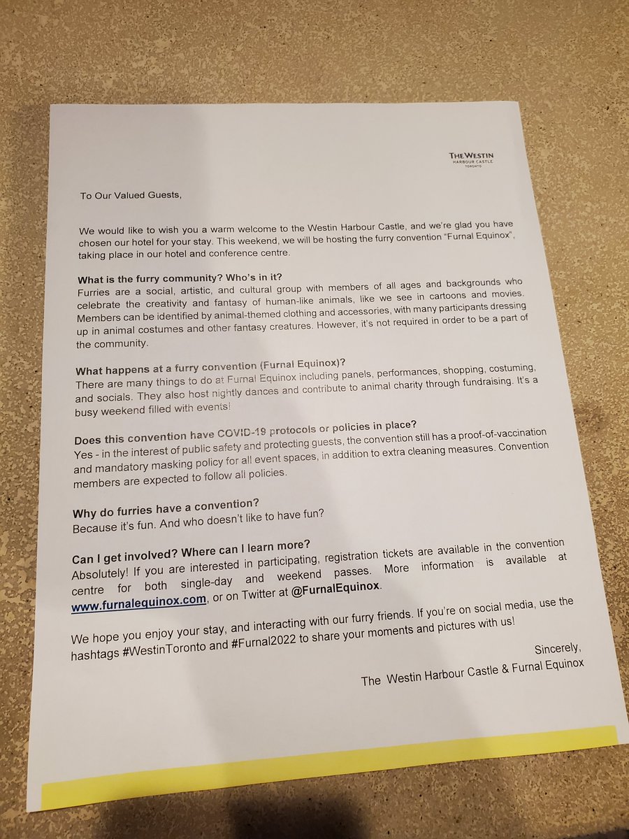 The @FurnalEquinox welcome letter is always awesome to see, really makes the weekend that much more real ❤ #WestinToronto