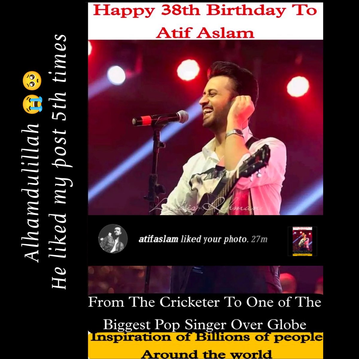 itsJazilAadeez's tweet photo. Alhamdulillah 😭😭🥺 He liked my post 5th times On Instagram 🥳😭 really happy can't tolerate my happiness at this moment thank you so much Rockstar @itsaadee 

#AtifAslam #Aadeez https://t.co/RxopbWqsED