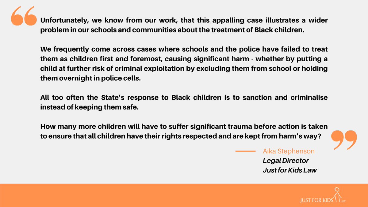 Justforkidslaw's tweet photo. A statement from our Legal Director, Aika Stephenson, on the case of #ChildQ https://t.co/4lNa2mwuUP