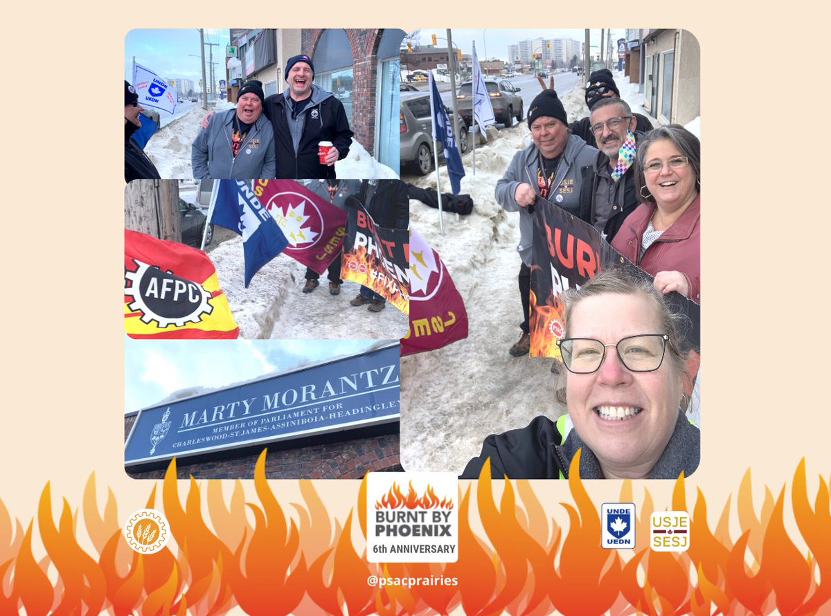 psacprairies's tweet photo. ICYMI: Yesterday, members were out front MP Morantz's office calling for assistance to finally #FixPhoenix #BurntbyPhoenix #canlab @UNDEUEDN @usje_sesj https://t.co/lQV8SkZIi9