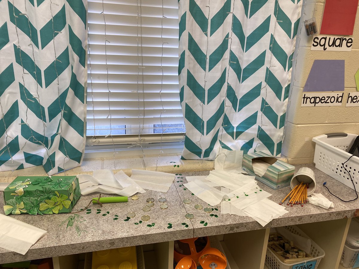A naughty leprechaun visited room 218. What a mess! @DicksonTigers