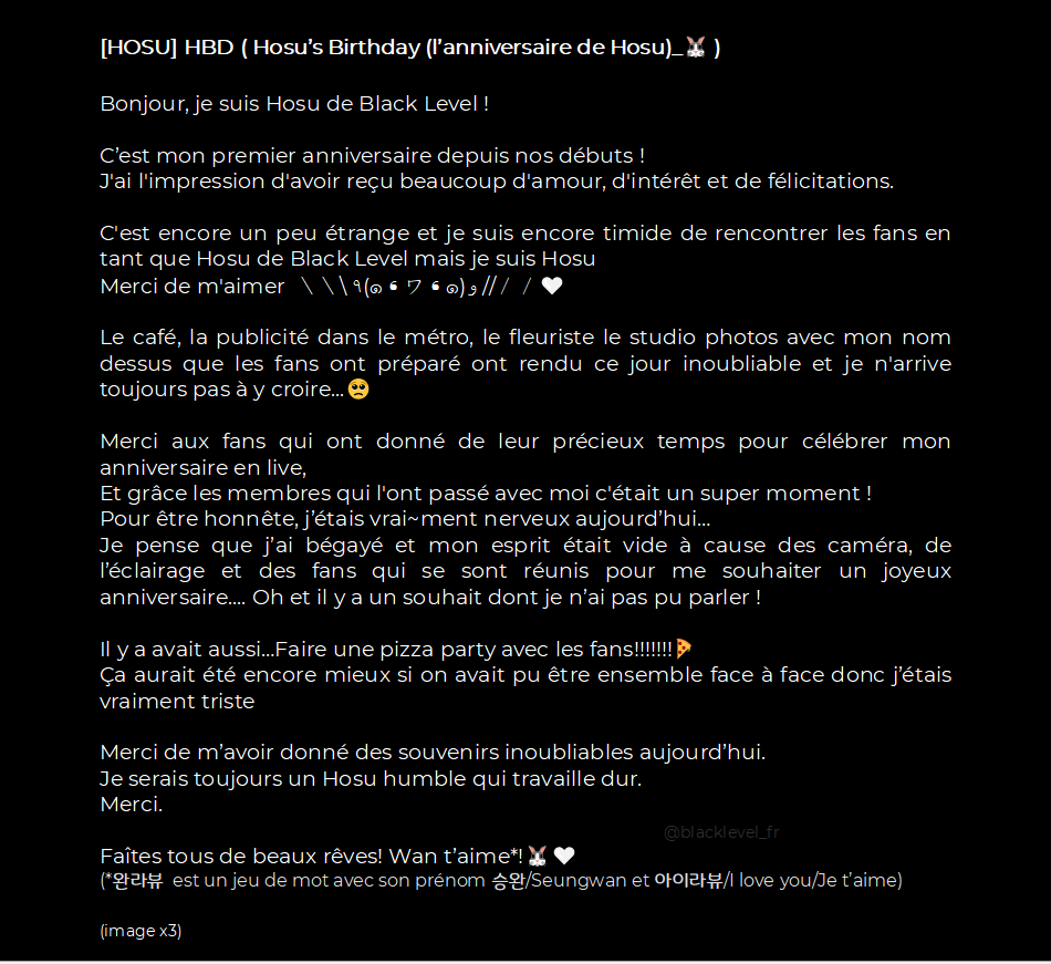 [💌] 17.03.22

[HOSU] HBD ( Hosu’s Birthday (l’anniversaire de Hosu)_🐰 )

#BLACK_LEVEL #블랙레벨 
#호수 #HOSU