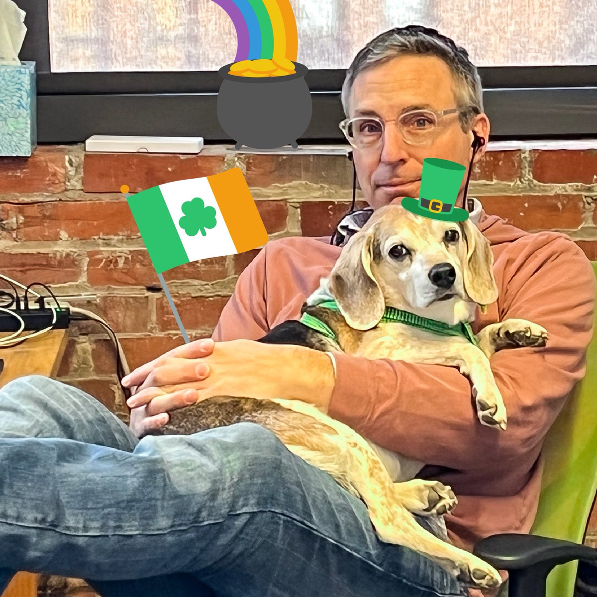 ImpactCom's tweet image. We’re really celebrating this St. Patrick’s Day! 🍀 Impact Communications is happy to welcome Senior Producer Brandon David to the team. Even luckier for us, his festive friend, Dash has become another one of our beloved office sidekicks.
